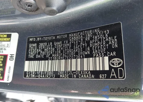 2014 Toyota Corolla S Plus from USA, damaged, VIN 2T1BURHE7EC073641